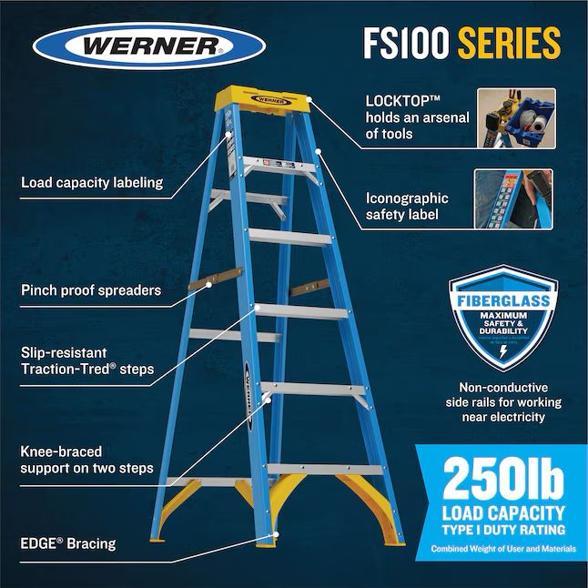 Werner 8-ft Fiberglass 250 lb Ladder