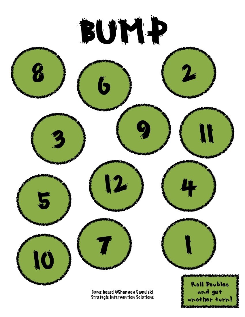 Bump Addition Game Board Bump Addition Game Board