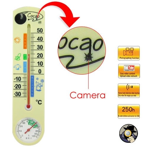 Motion Activated Thermometer Spy Camera with 4GB Internal Memory