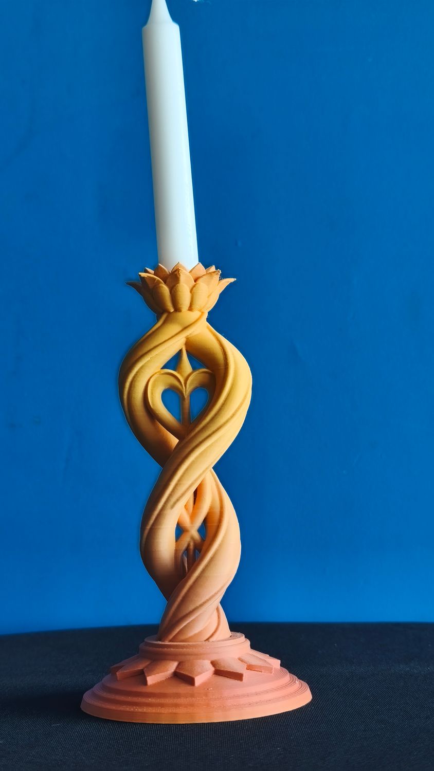 Tall Heart Candle Holder Orange