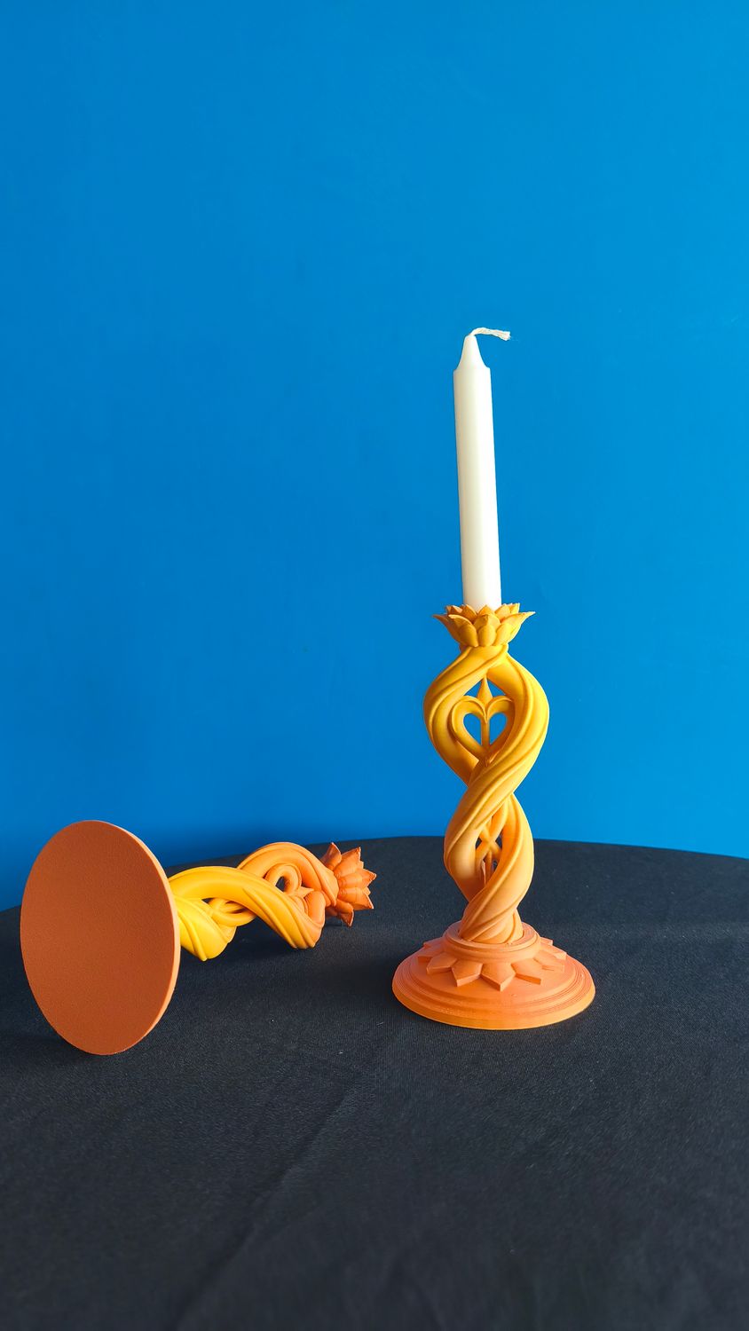 Tall Heart Candle Holder Orange