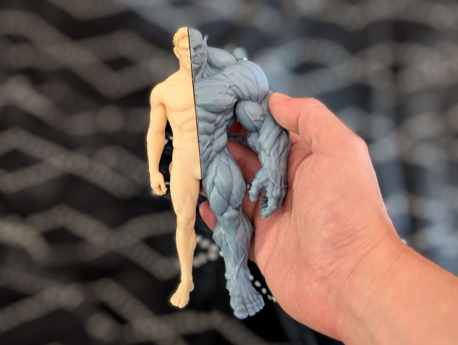 Split-Form Transformation Figure White &amp; Gray