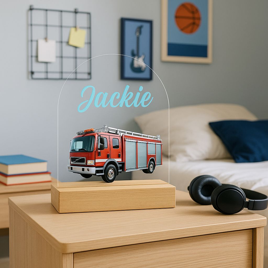 Brandweerwagen Klassiek – Nachtlampje met Naam – Kinderkamer Cadeau