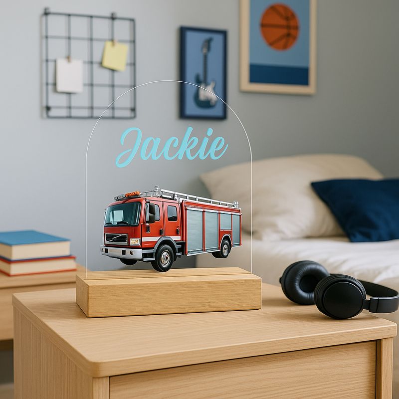 Brandweerwagen Klassiek – Nachtlampje met Naam – Kinderkamer Cadeau