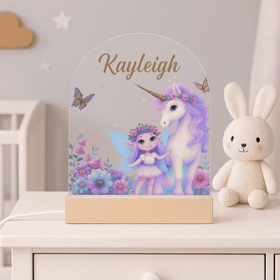 Eenhoorn met elfje | Nachtlampje met eigen naam | Unicorn