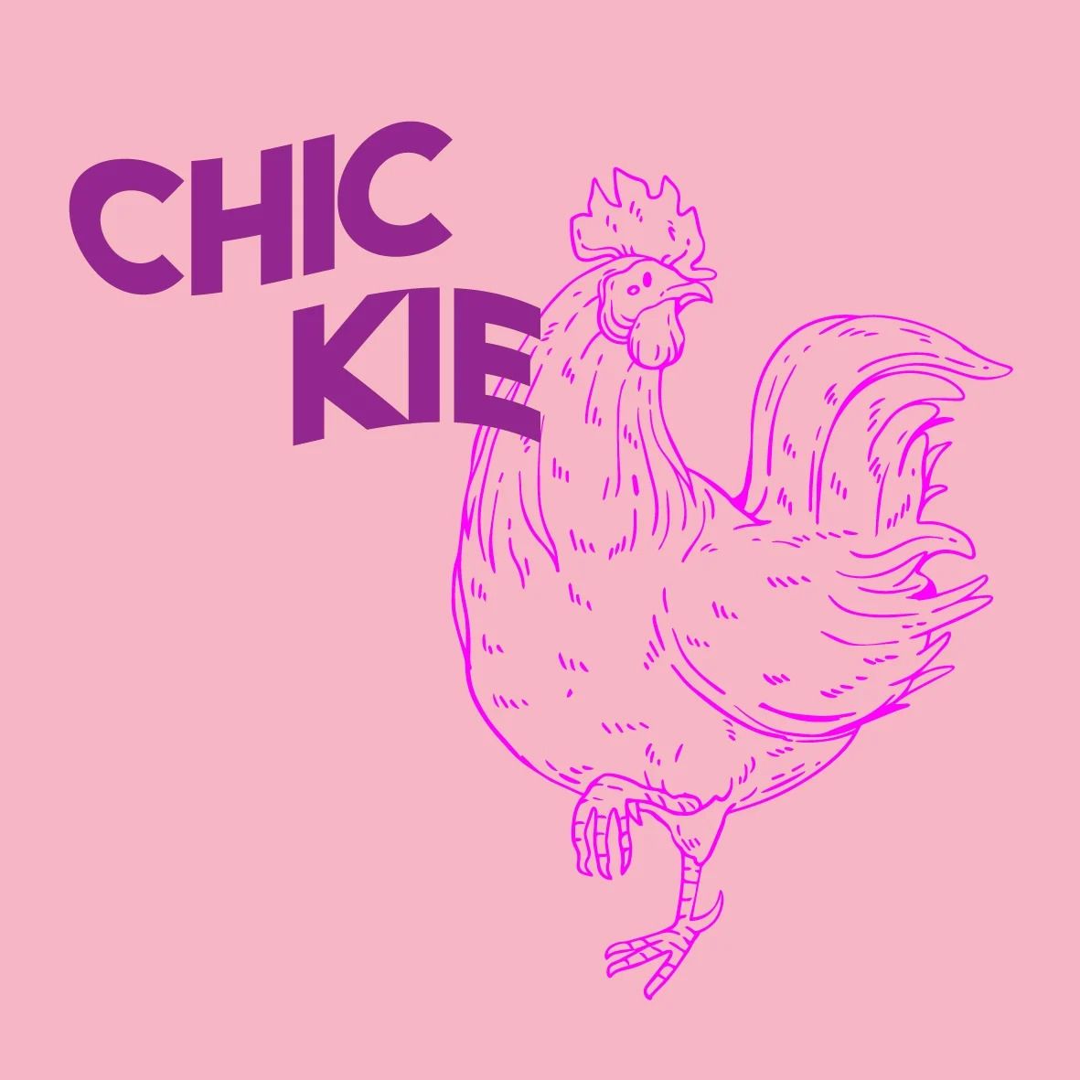 Tegeltje met tekst Chickie, wit met gekleurde letters, formaat 10x10 cm, grappige decoratie.
