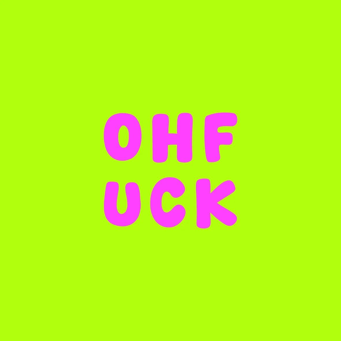Tegeltje met tekst Oh Fuck, gekleurde letters, formaat 10x10 cm, humoristische decoratie.