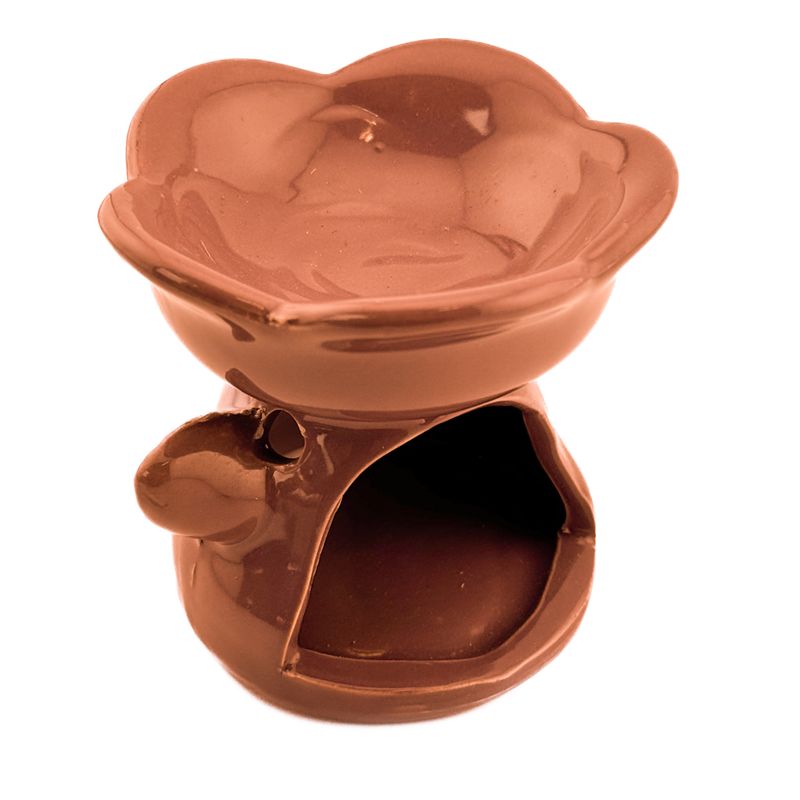 Geurbrander Flower Sandstone in bloemvorm, warme kleur keramiek, opening voor waxinelichtje, elegant woonaccessoire.