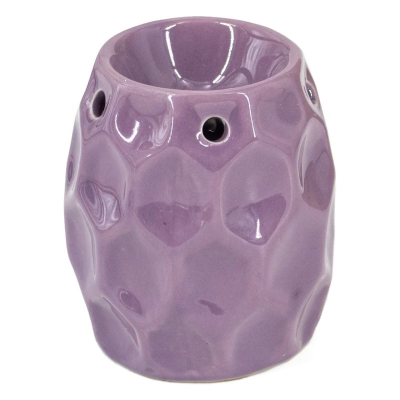 Geurbrander Hive Paars van keramiek met honingraatpatroon, glanzend afgewerkt, modern woonaccessoire.