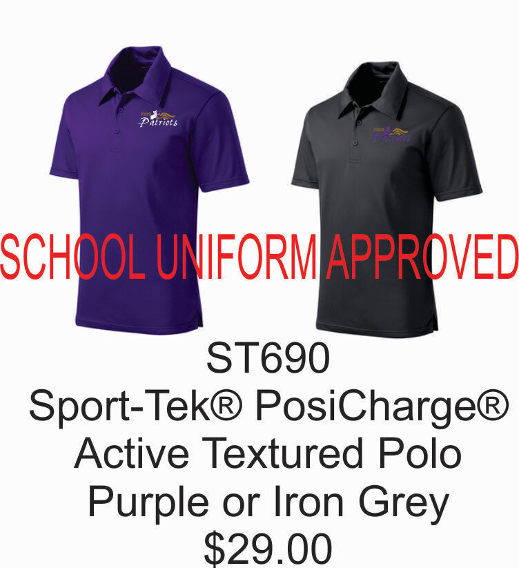 FBCS (SCHOOL APPROVED) Sport-Tek® Unisex PosiCharge® Active Textured Polo (PURPLE OR IRON GREY)