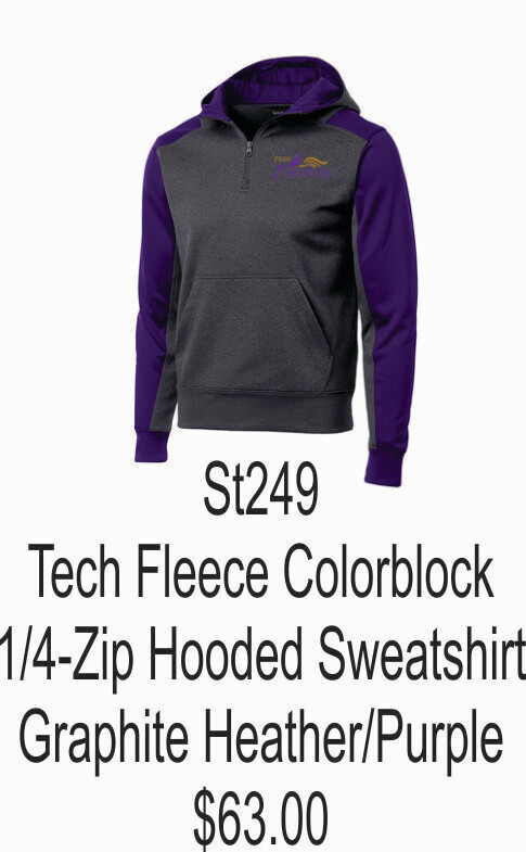 FBCS Sport-Tek® Tech Fleece Colorblock 1/4-Zip Hooded Sweatshirt ST249 (Graphite Heather/Purple)