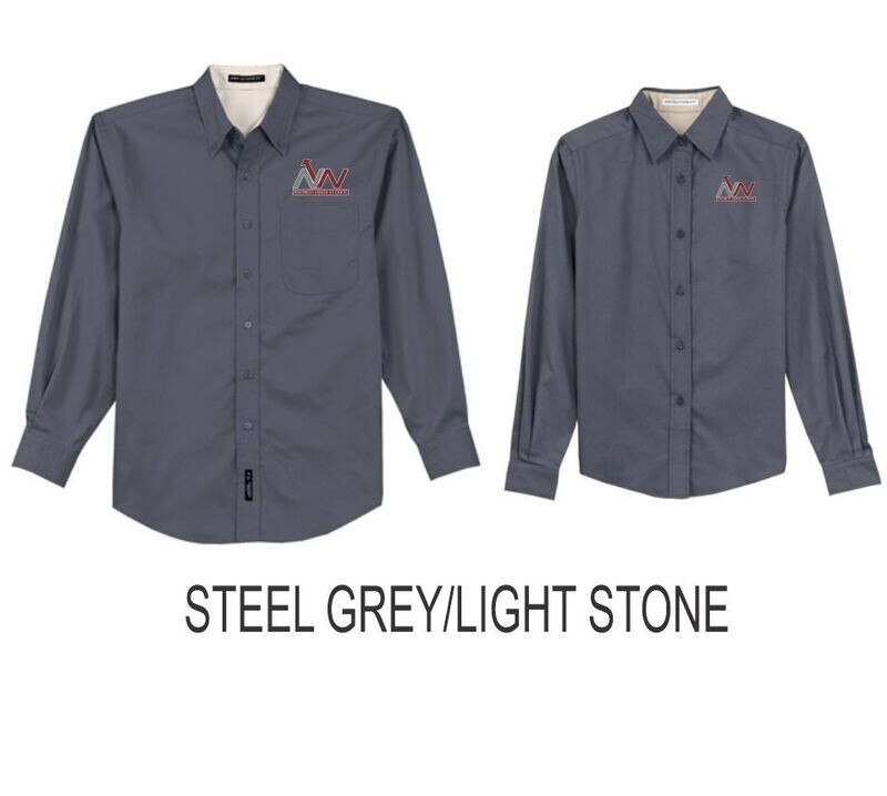 Port Authority® Long Sleeve Easy Care Shirt with Church Logo (Steel Grey/Light Stone)