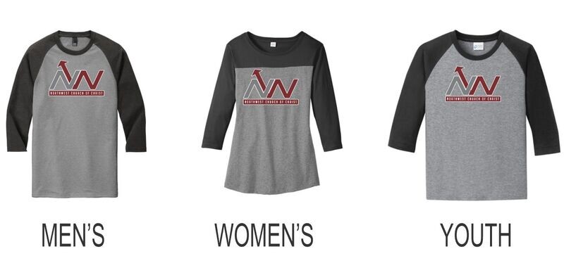 NWCofC District ® Perfect Tri ® 3/4-Sleeve Raglan (MENS), District ® Women’s Rally 3/4-Sleeve Tee (WOMEN&#39;S), Port &amp; Company® Youth Core Blend 3/4-Sleeve Raglan Tee (Grey/Black)