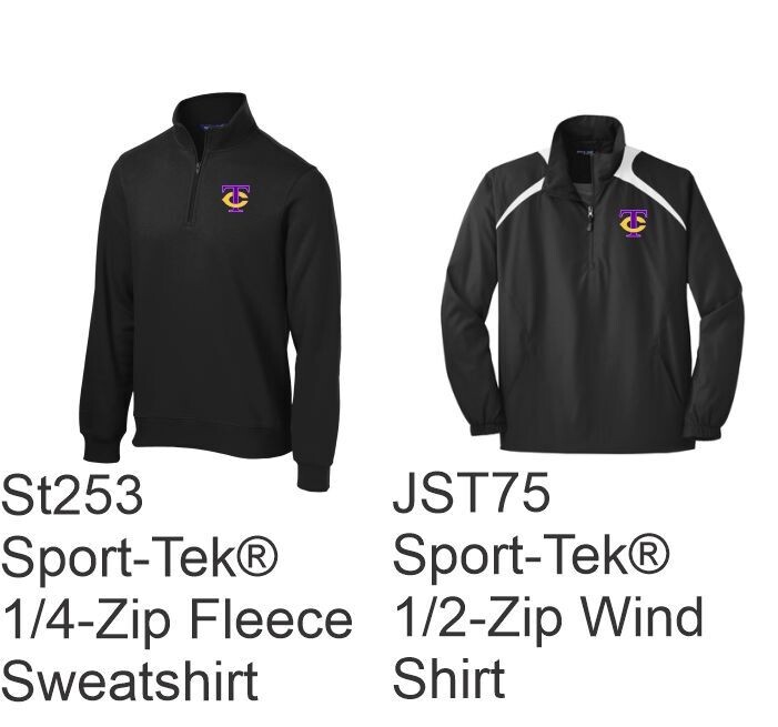 TCHS Softball Sport-Tek® 1/4-Zip Pullovers (Fleece or Wind) in Black with TC embroidered logo