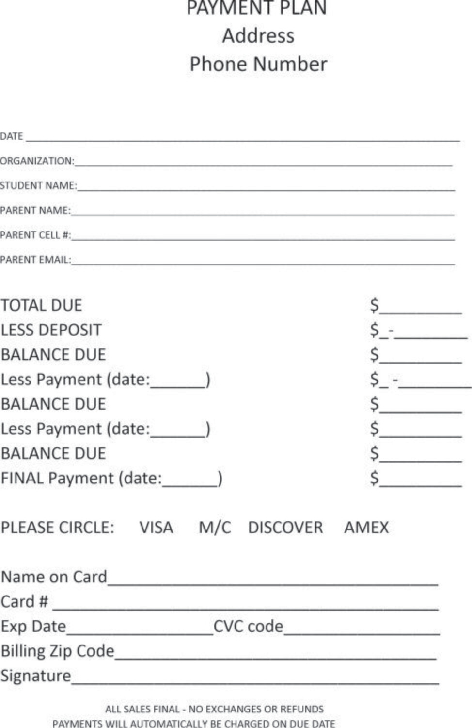 Payment Plan for Embroidery, Screen Printing or Vinyl