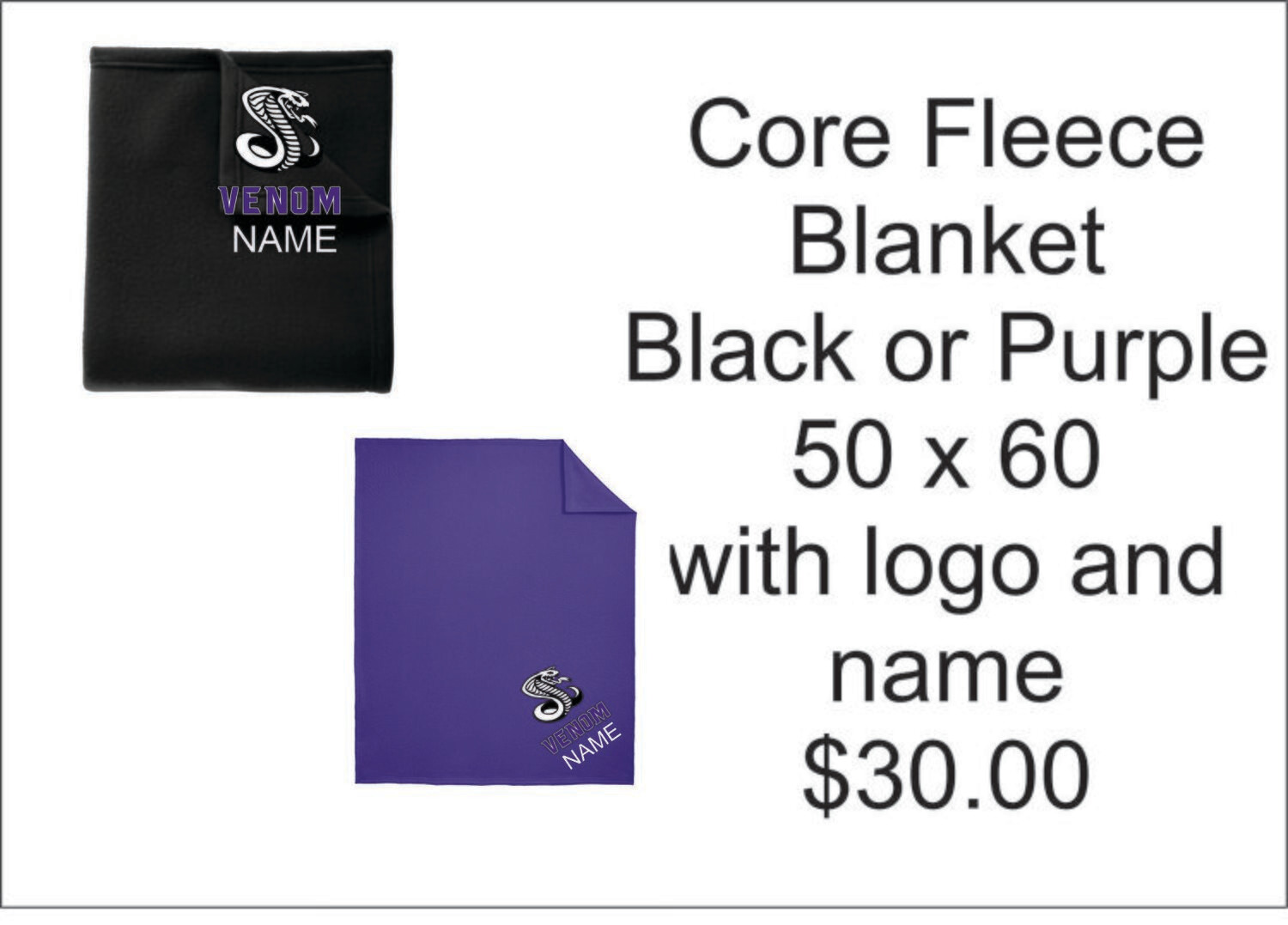 Venom Port &amp; Company® Core Fleece Sweatshirt Blanket with Logo and Name