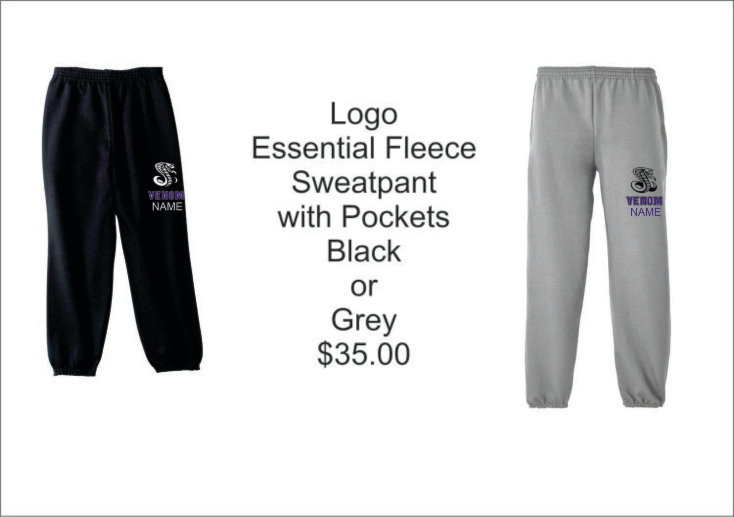 Venom Port &amp; Company® - Essential Fleece Sweatpant with Pockets comes with logo and name