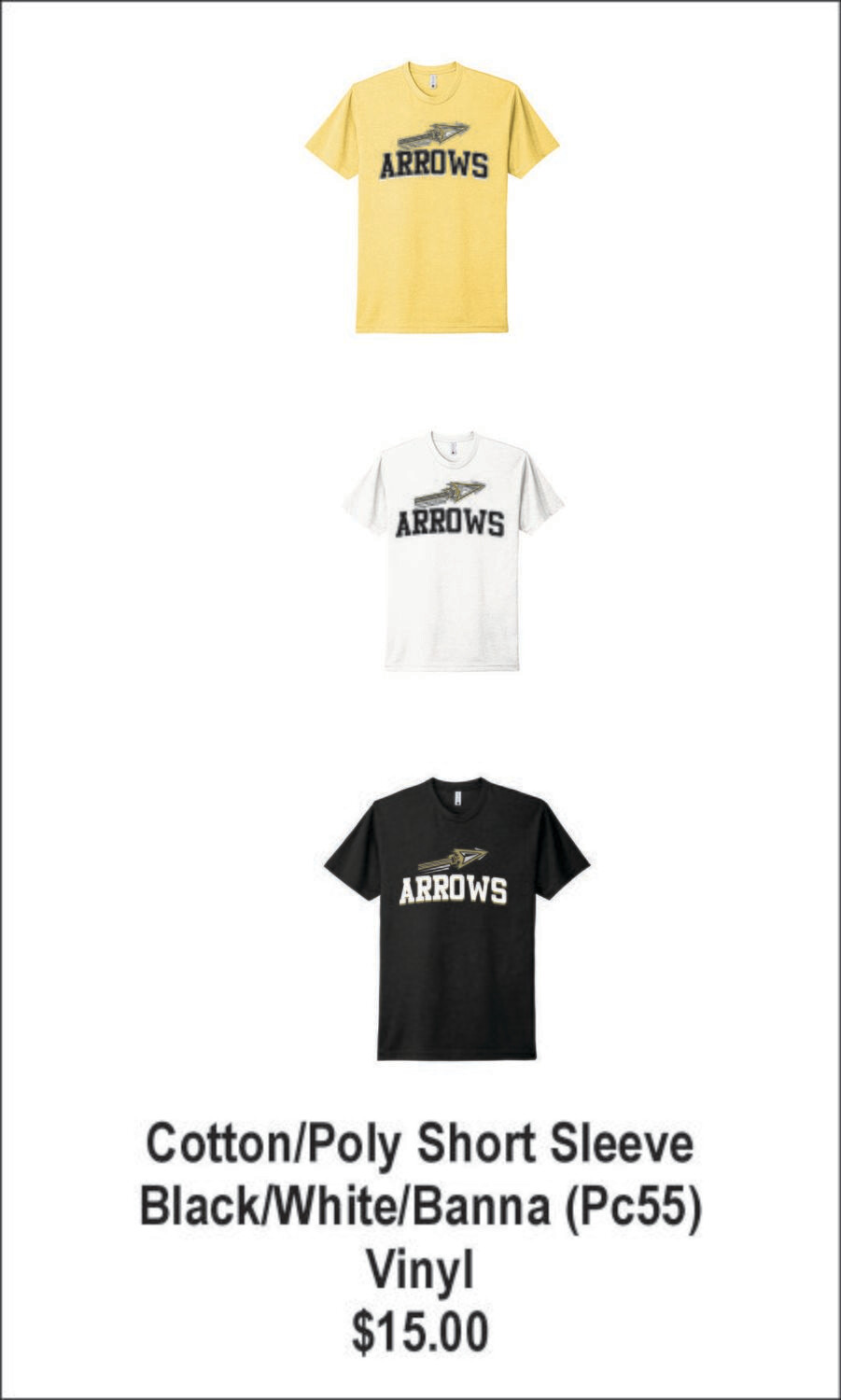 Arrows Football Port &amp; Company® Core Blend Short Sleeve Tee (Banana/White/Black)