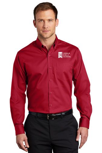 WBS Port Authority® Long Sleeve SuperPro™ Twill Shirt (RICH RED  or WHITE)