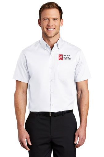WBS Port Authority® Short Sleeve SuperPro™ Twill Shirt  (WHITE) Rich Red is Style W809
