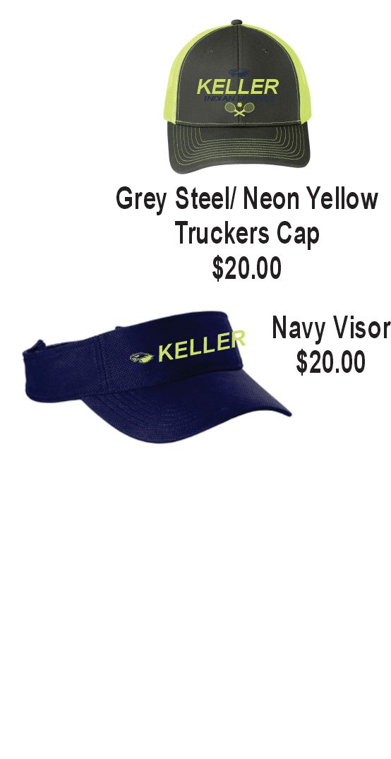 ISMS TENNIS Port Authority® Snapback Trucker Cap (NAVY NEON YELLOW) OR Sport-Tek® Action Visor (NAVY)