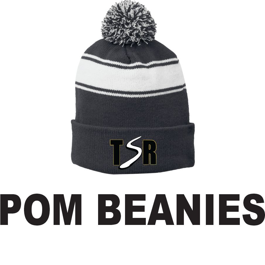 TSR Sport-Tek® Stripe Pom Pom Beanie (IRON GREY/WHITE)