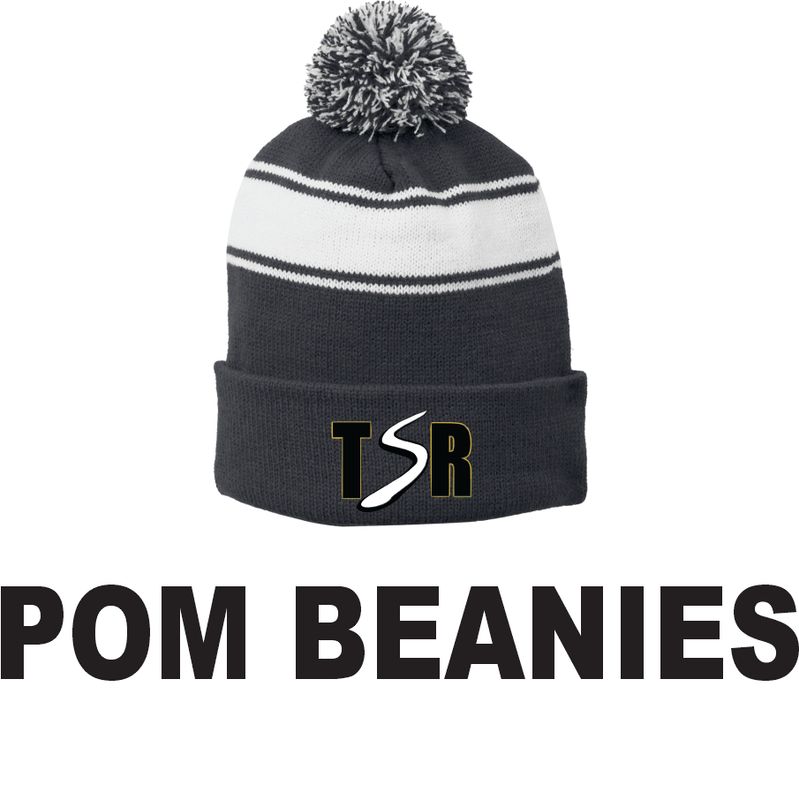 TSR Sport-Tek® Stripe Pom Pom Beanie (IRON GREY/WHITE)
