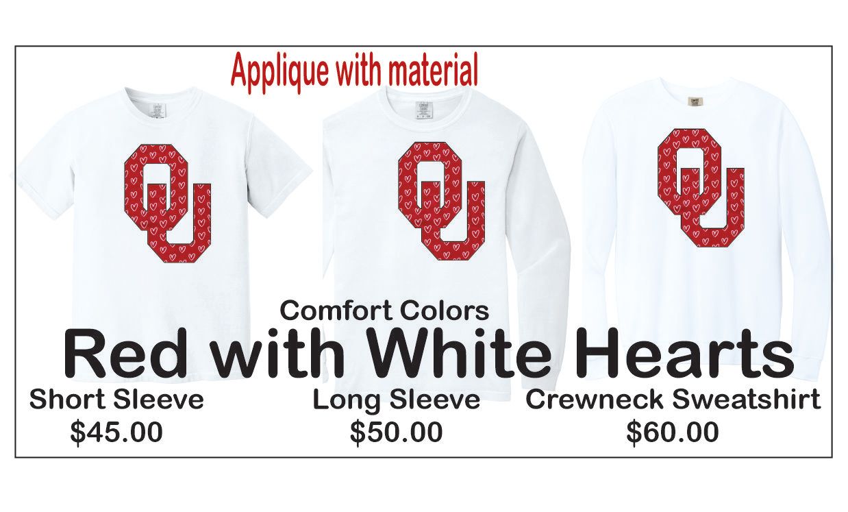 OU APPLIQUE with Red with White Hearts Material