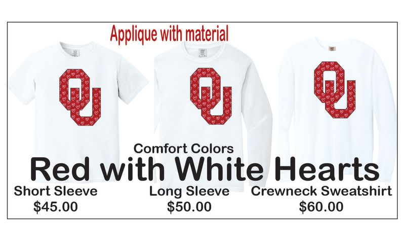 OU APPLIQUE with Red with White Hearts Material