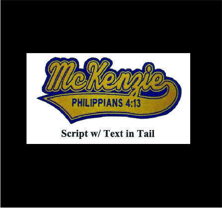 Chenille Patch - Script Name Back w/tail and text