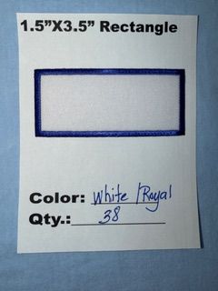 1.5" X 3.5" RECTANGLE PATCH WHITE/ROYAL 38 @ 22.50