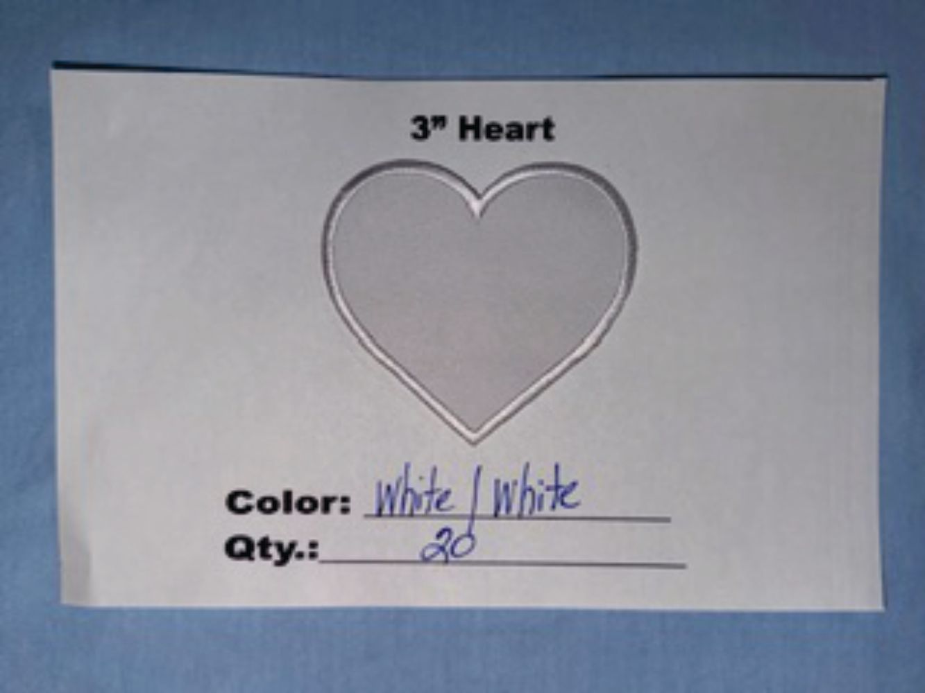 3" HEART  (WHITE/WHITE) QTY 20 @ 15.00