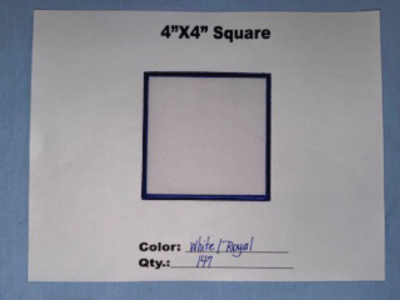 4" SQUARE PATCH WHITE/ROYAL (2 QTYS AVAILABLE 22 @ 15.00 &amp; 25 @ 18.00)