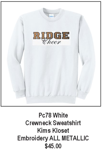 RIDGE Cheer Crewneck Sweatshirt (WHITE with Embroidery)