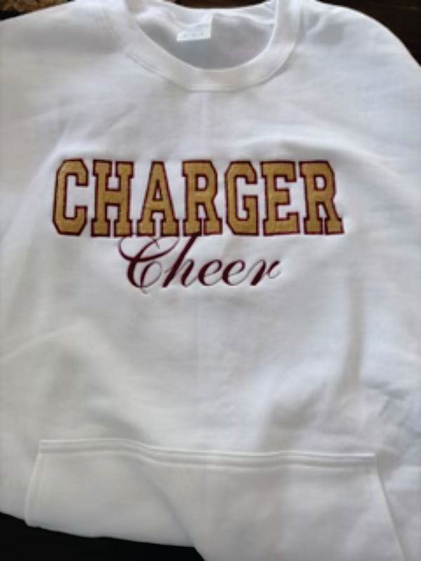 CHS Chargers Cheer Pocket Sweatshirt in FULL EMBROIDERY (WHITE)