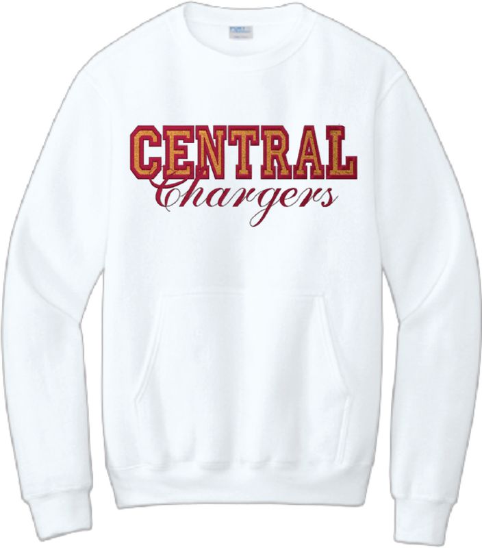 CHS Central Chargers Pocket Sweatshirt in FULL EMBROIDERY (WHITE)