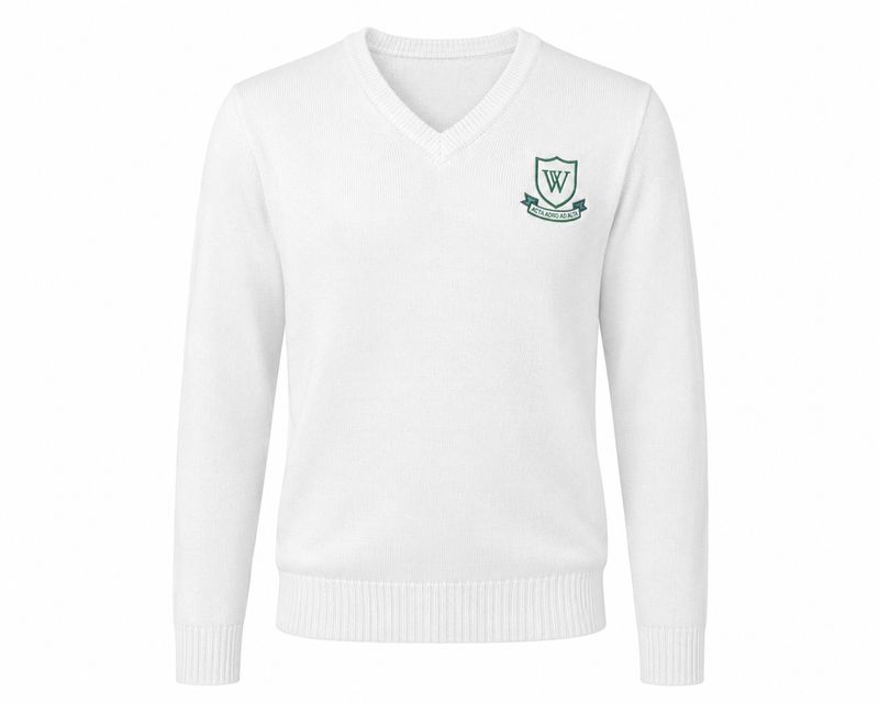 White Long Sleeve School Knit