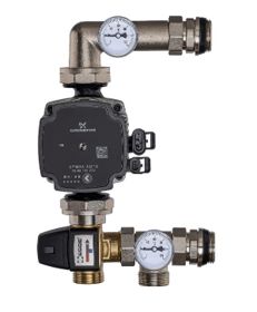 Grupa pompowo-mieszająca, POMPA GRUNDFOS + ZAWÓR TRÓJDROŻNY ESBE 20-50 °C, Kvs 3,4 , mosiądz niklowany