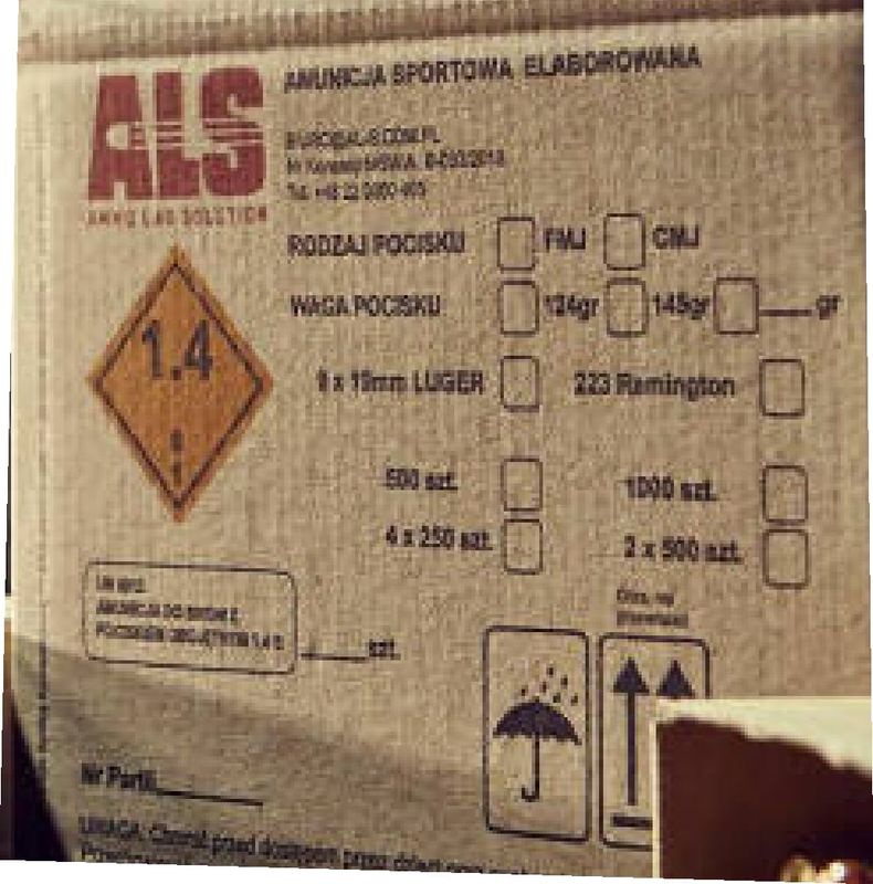 ALS - Amunicja pistoletowa 9x19mm Para FMJ 8.0 g elaborowana