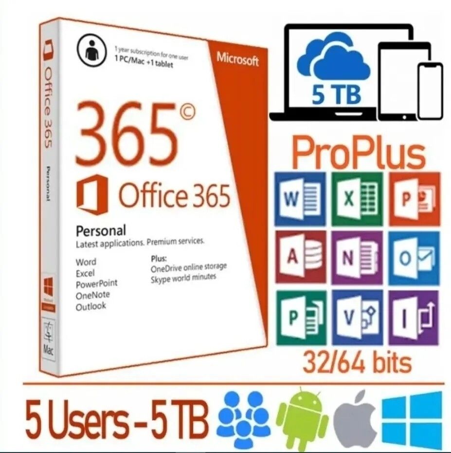 Microsoft Office 365 Pro Plus 2021 5 Utenti PC MAC 
