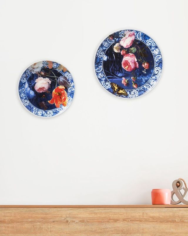 Heinen Delfts Blauw | Bord 'bloemen van de Gouden Eeuw' Klein - 20cm
