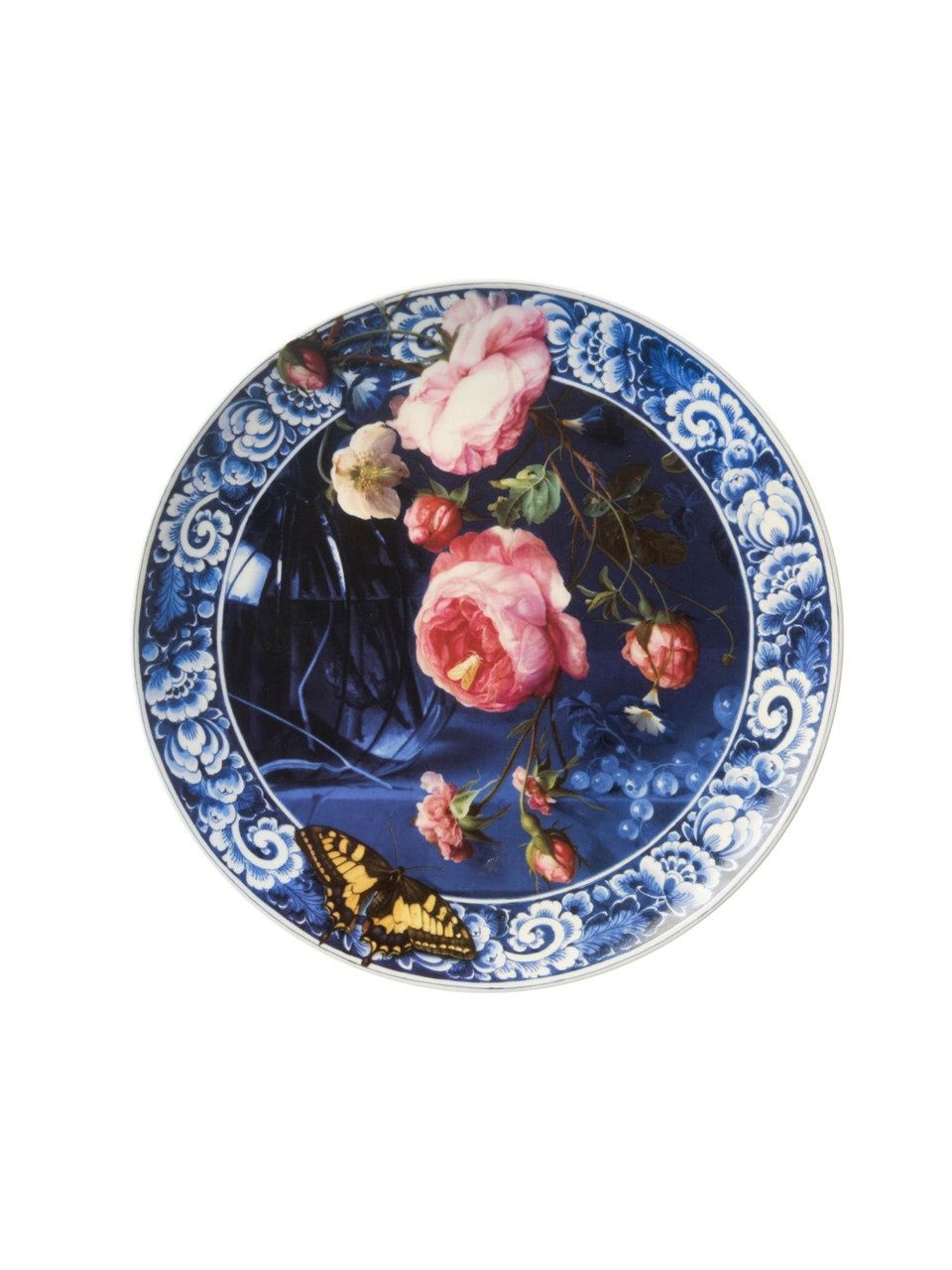 Heinen Delfts Blauw | Bord 'bloemen van de Gouden Eeuw' Middel - 26cm