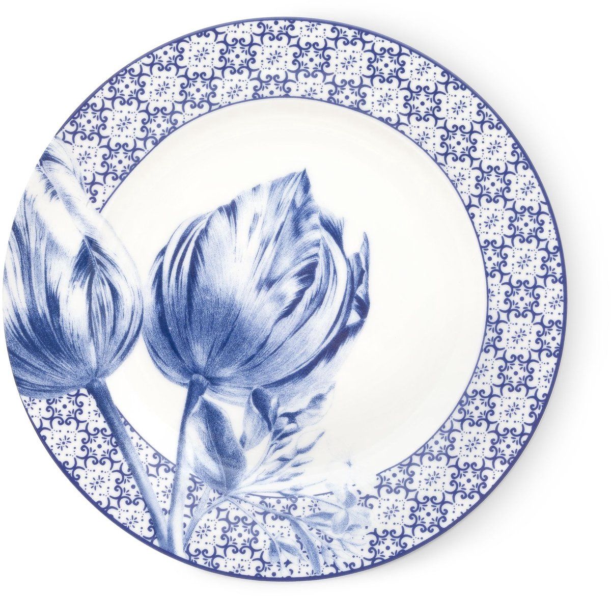 Heinen Delfts Blauw | Ontbijtbord Tulp met Tegelrand - 21cm