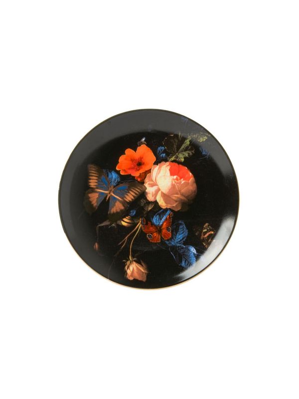 Heinen Delfts Blauw | Wandbord Vlindertuin Donker - 20.5cm