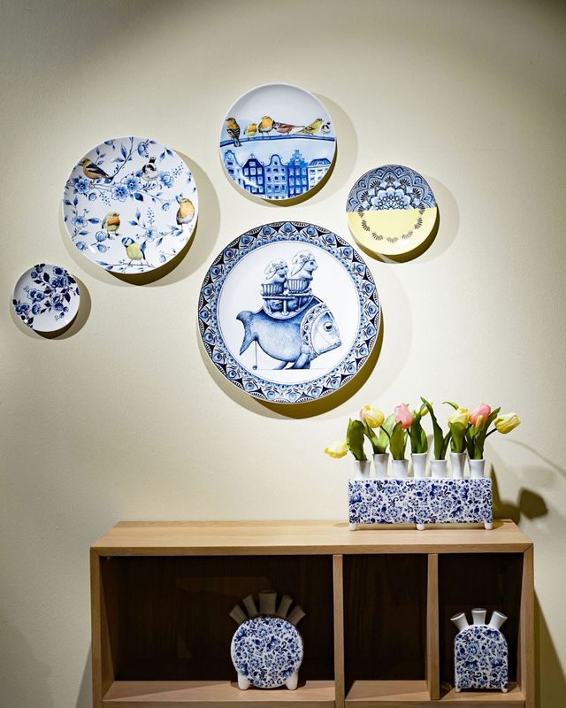 Heinen Delfts Blauw | Wandbord Bosvogels in de Stad - 26cm