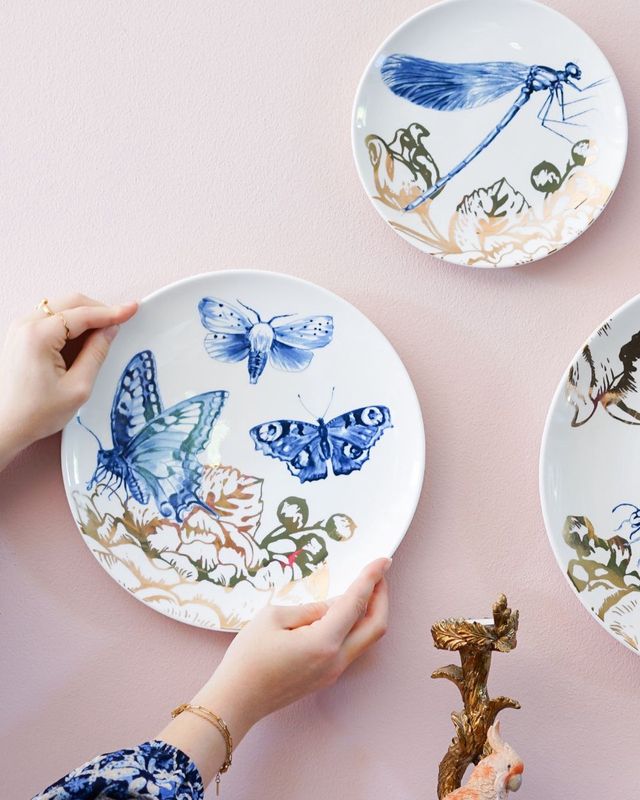 Heinen Delfts Blauw | Wandbord Insecten Libelle - 20cm