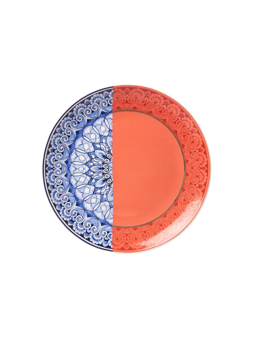 Heinen Delfts Blauw | Wandbord Mandala Koraalrood - 20cm