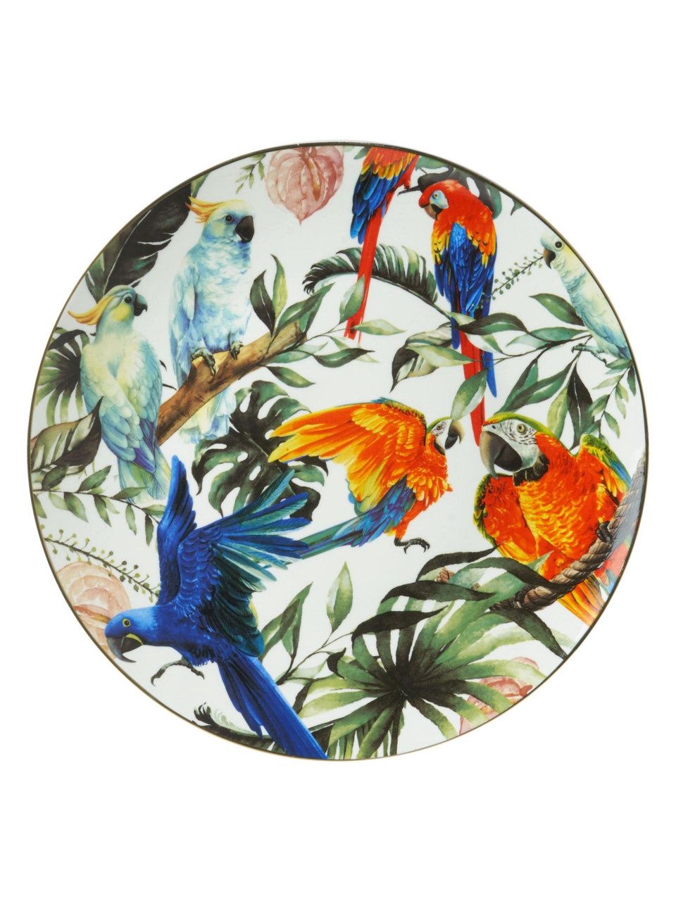 Heinen Delfts Blauw | Wandbord Tropische Vogels - 31.5cm