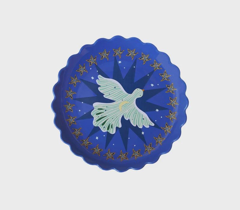 All the luck in the world | Bord blauw met maan en vogel