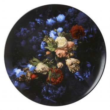 Heinen Delfts Blauw | Bord &#39;bloemen van de Gouden Eeuw&#39; Groot - 40cm